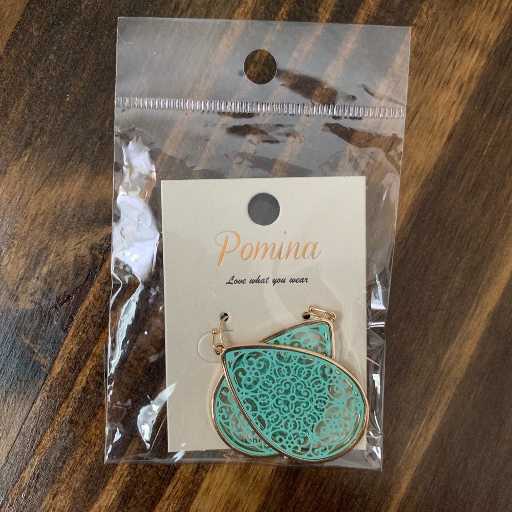 Filigree Tear Drop Earrings Mint - Picture 5 of 6